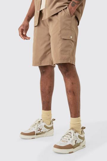 Tall Elasticated Waist Relaxed Nylon Man Cargo Short taupe