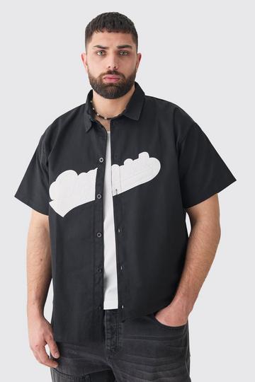 Black Plus Oversized Twill Official Applique Shirt