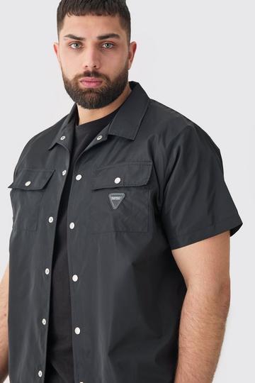 Plus Regular Patch Pocket Nylon Man Overshirt black