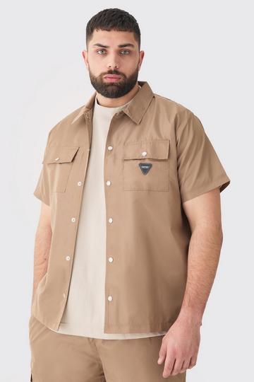 Plus Regular Patch Pocket Nylon Man Overshirt taupe