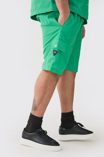 Plus Elasticated Waist Relaxed Nylon Man Cargo Short green