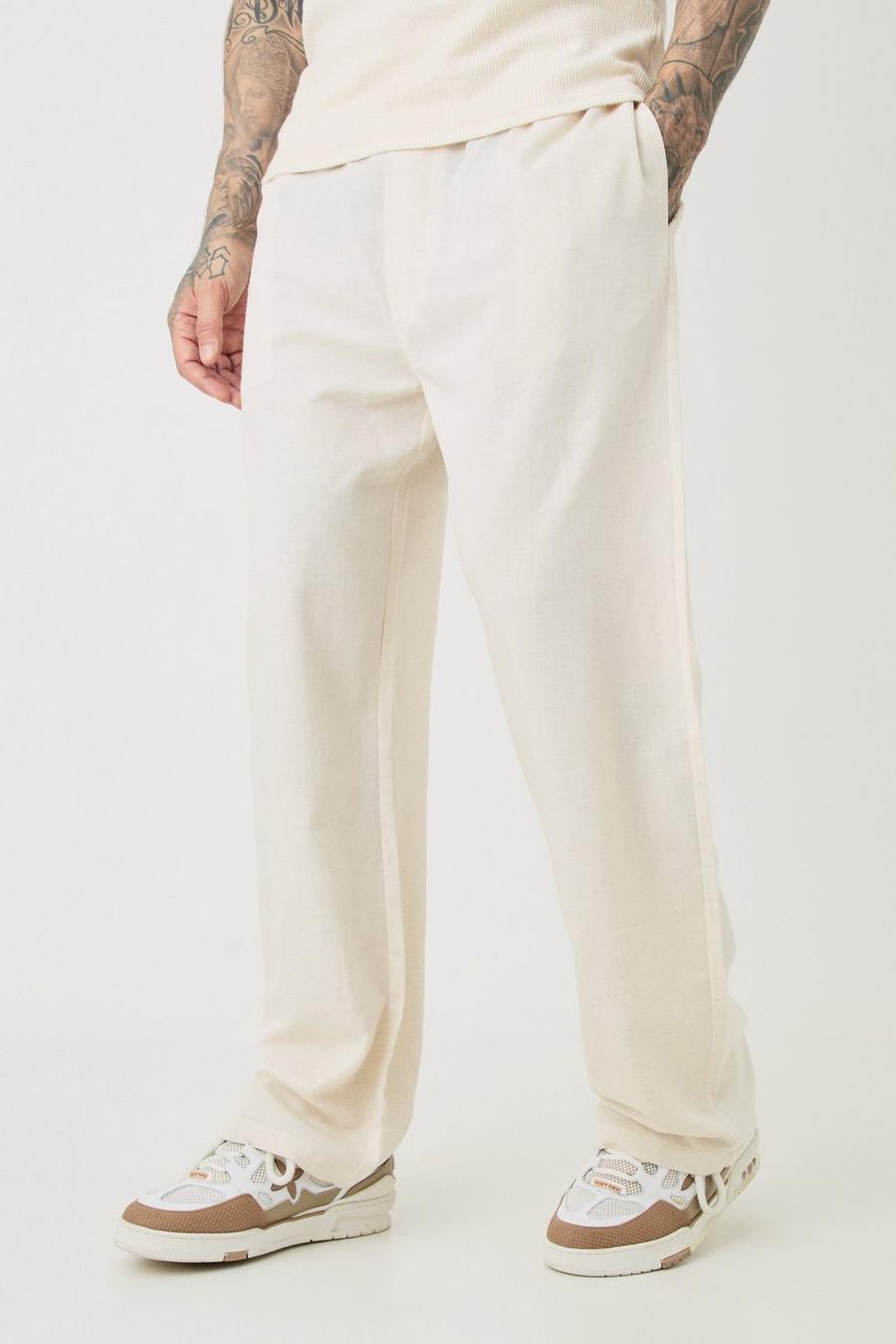 Pantalón Tall holgado de lino con cintura elástica en color natural image number 1