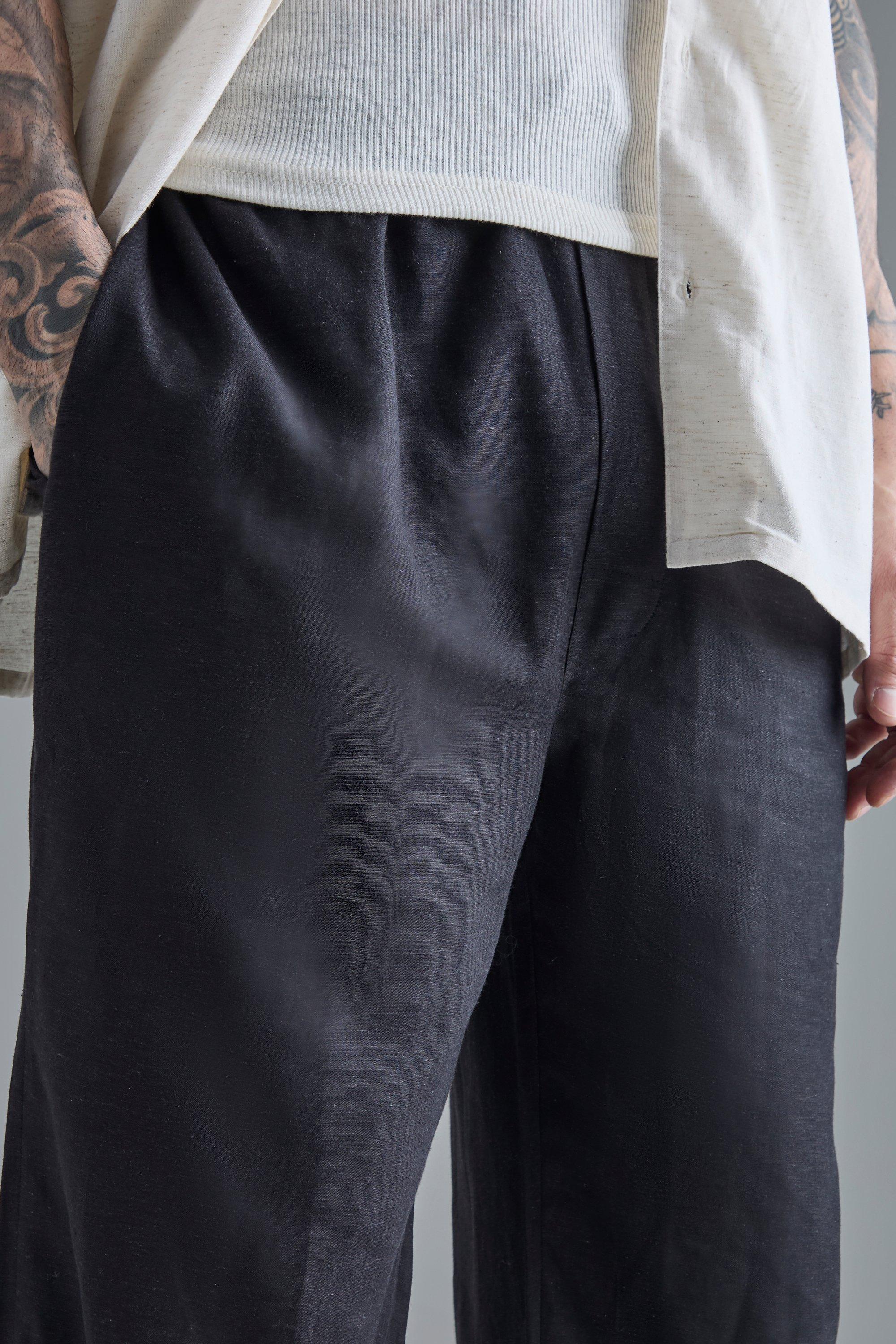 Tall Elasticated Waist Relaxed Linen Pants In Black | boohoo USA