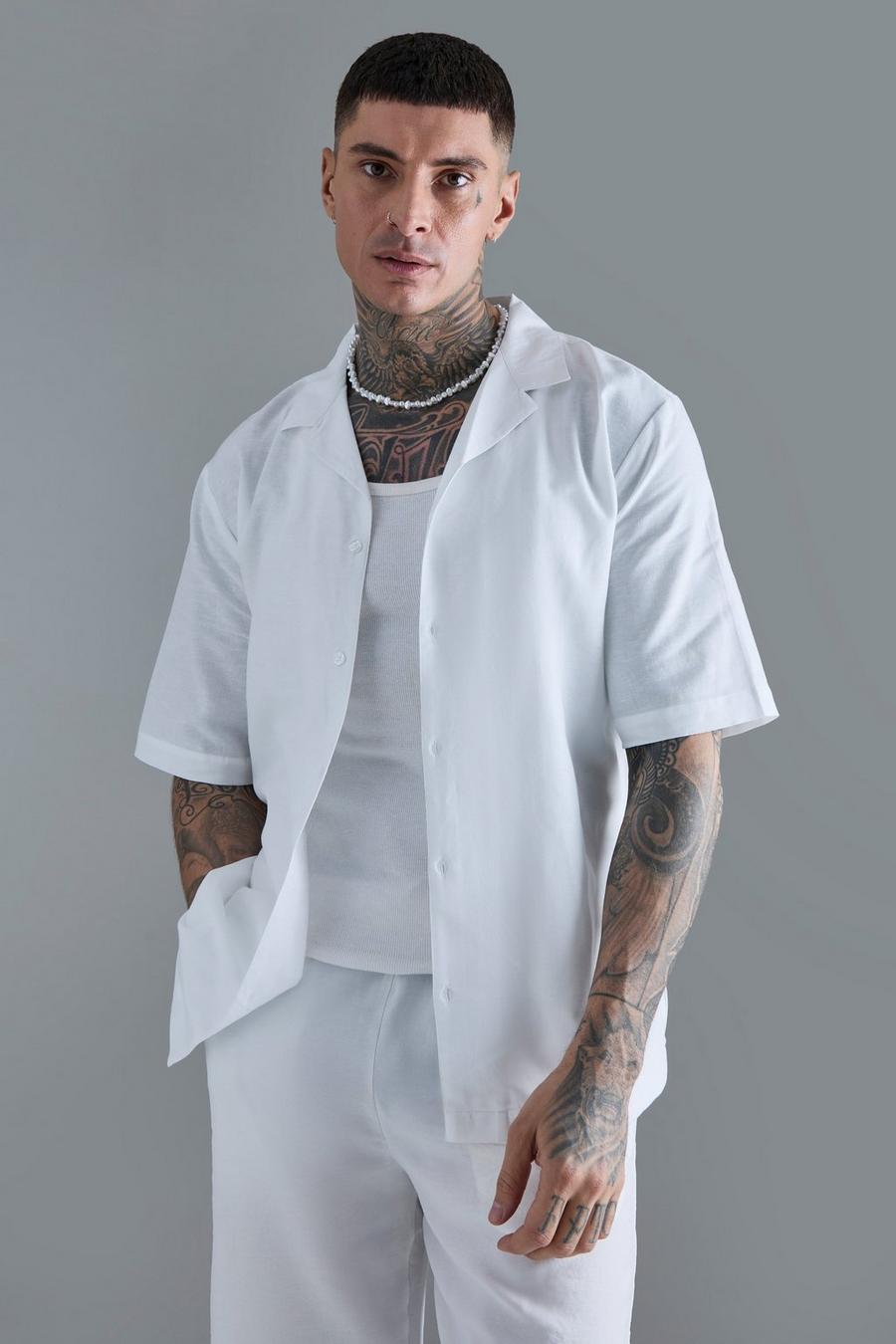 White Tall Vit skjorta i linnetyg med bowlingkrage image number 1