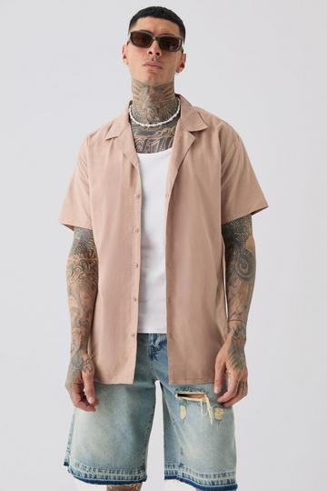 Tall Linen Oversized Revere Shirt In Taupe taupe