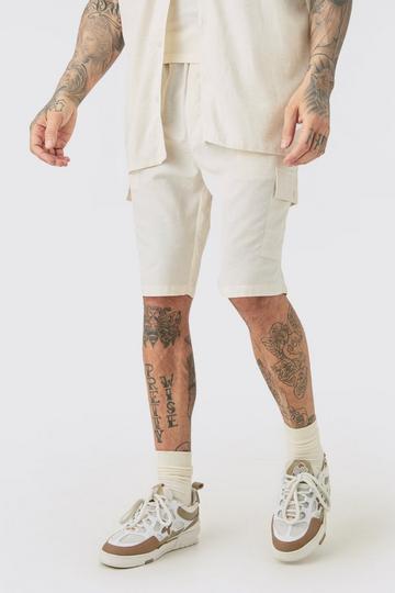 Tall Elasticated Waist Relaxed Linen Cargo Shorts In Natural natural
