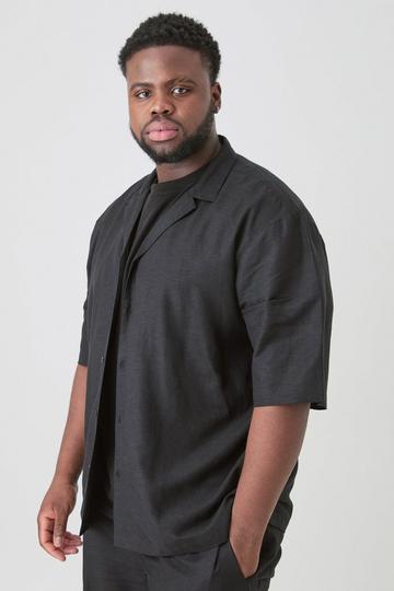 Black Plus Linen Drop Revere Shirt In Black