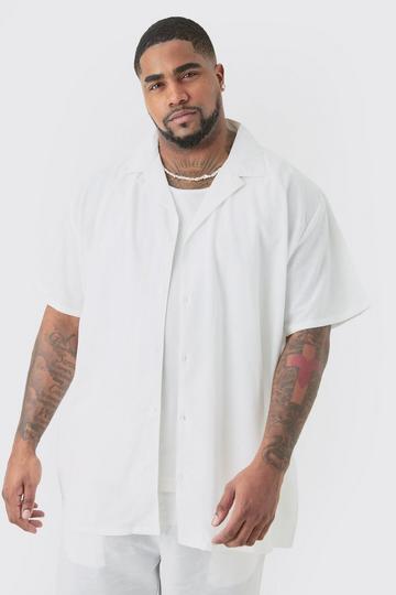 White Plus Linen Oversized Revere Shirt In White
