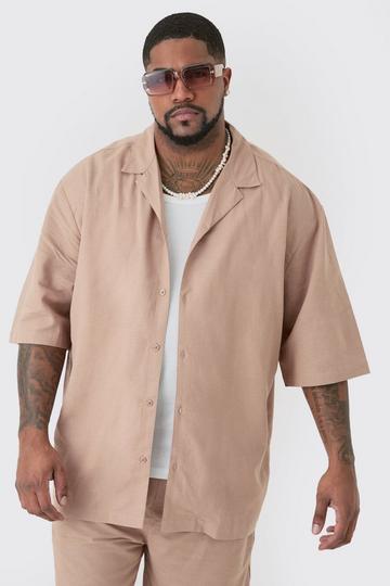 Plus Linen Oversized Revere Shirt In Taupe taupe