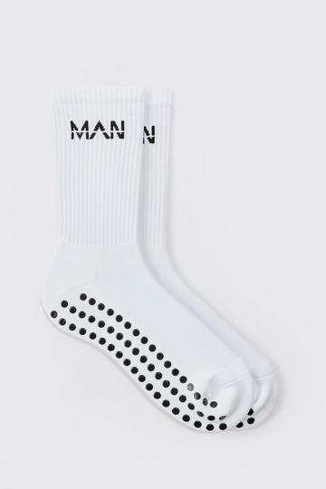 Man Active Training Grip Crew Socks white