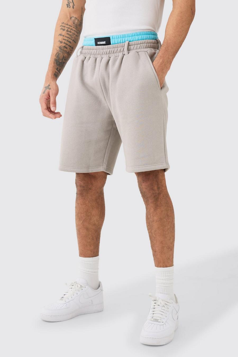 Lockere Shorts mit doppeltem Bund, Grey