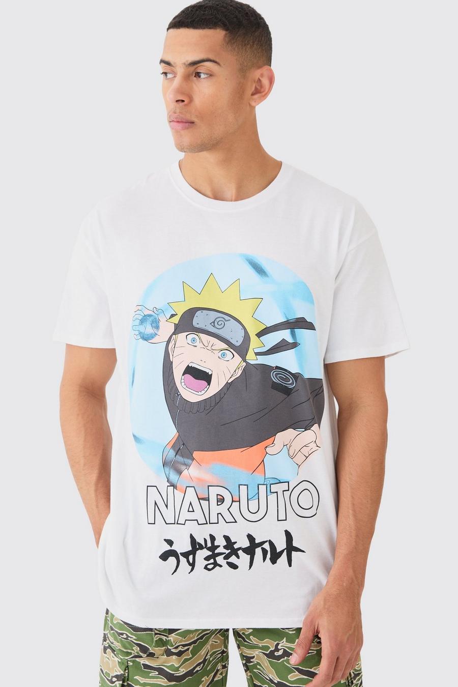White Oversized Naruto Anime License T-shirt