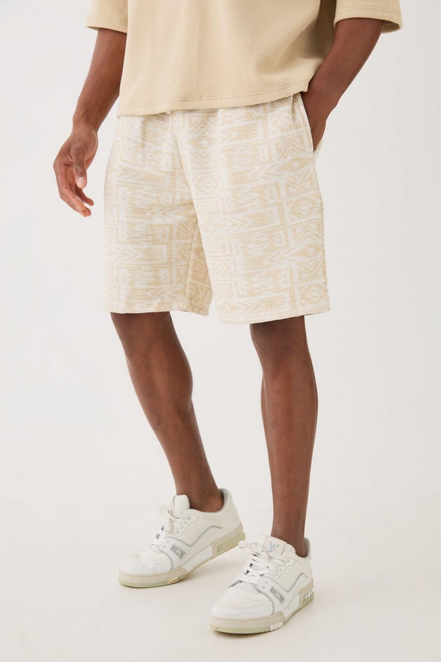 Stone Relaxed Fit Mid Length Jacquard Short image number 1