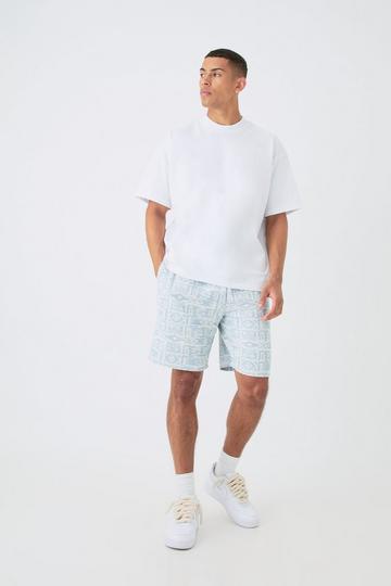 Man Oversized Extended Neck T-shirt And Jacquard Shorts Set blue
