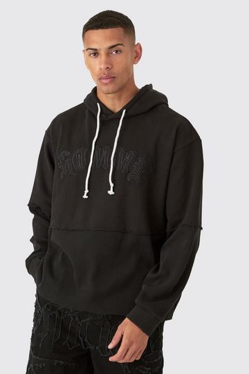 Oversized Waffle Faux Layer Applique Hoodie black