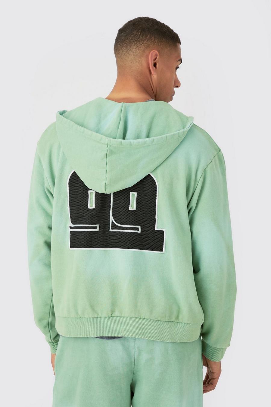 Mint Oversized Boxy Zip Thru Heavy Washed Applique Hoodie image number 1