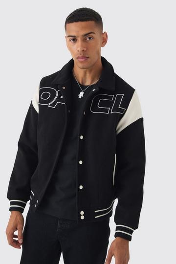 OFCL Collared Varsity Jacket In Black black