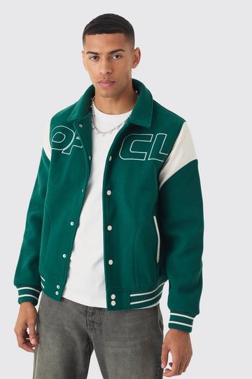 OFCL Collared Varsity Jacket In Green green