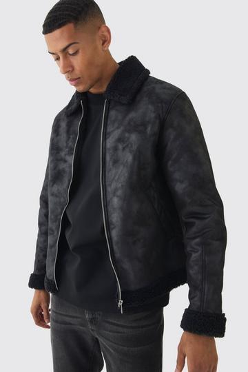 Faux Suede Aviator Jacket In Black black