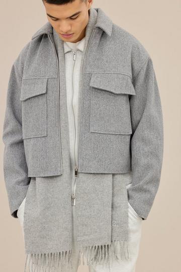 Grijze Boxy Harrington Jas Met Kraag grey