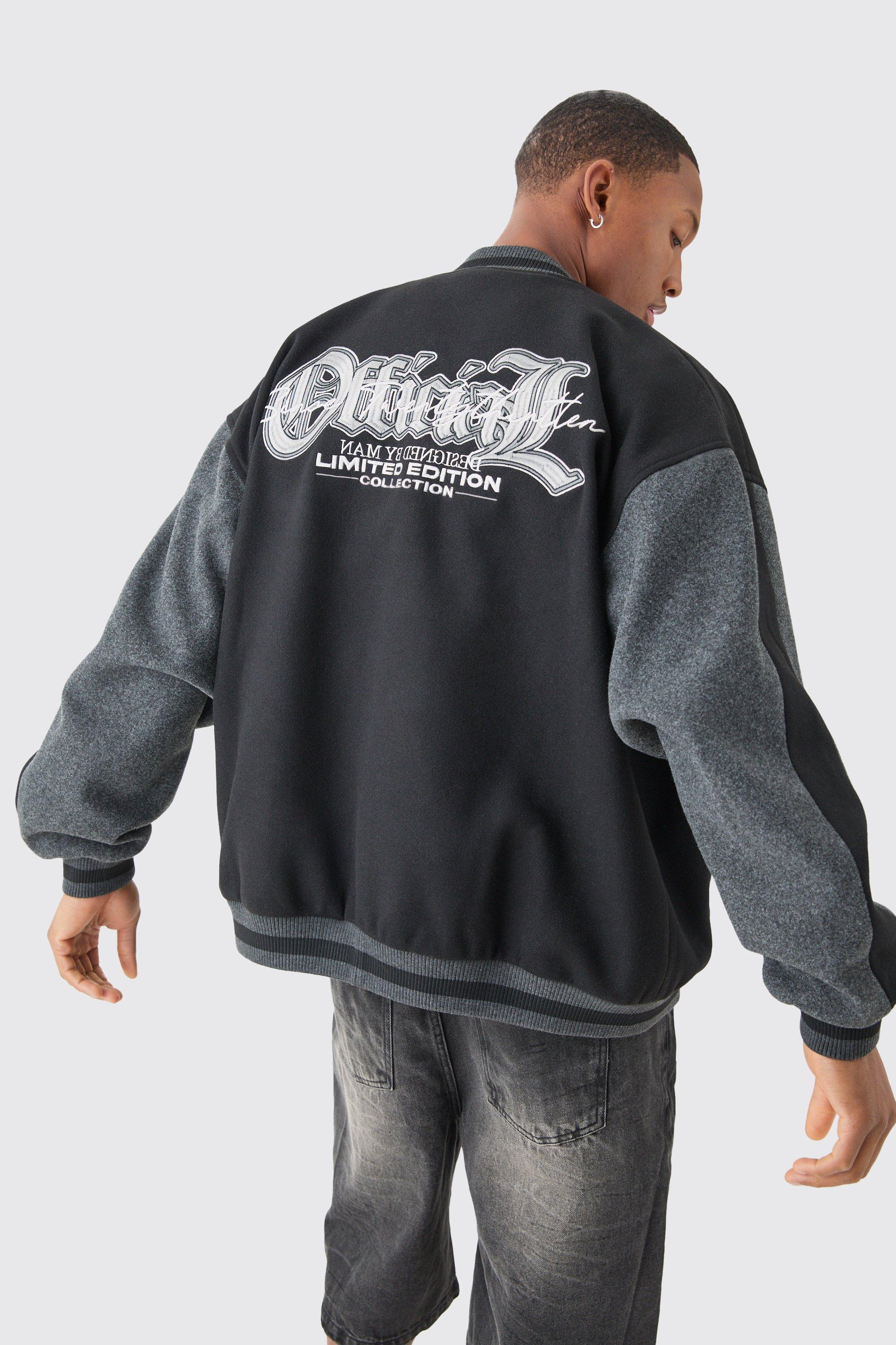 Oversized Official Colour Block Varsity Jacket In Black | boohoo