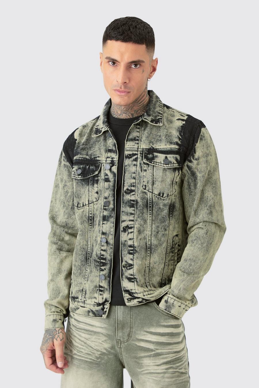 Tall Jeansjacke mit Acid-Waschung, Washed black image number 1