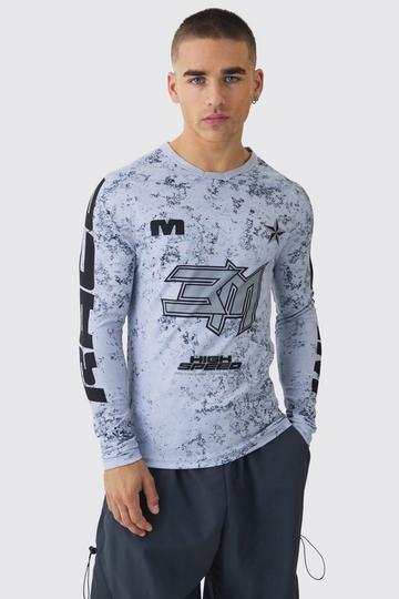 Muscle Motorsport BHM Printed Long Sleeve Top grey