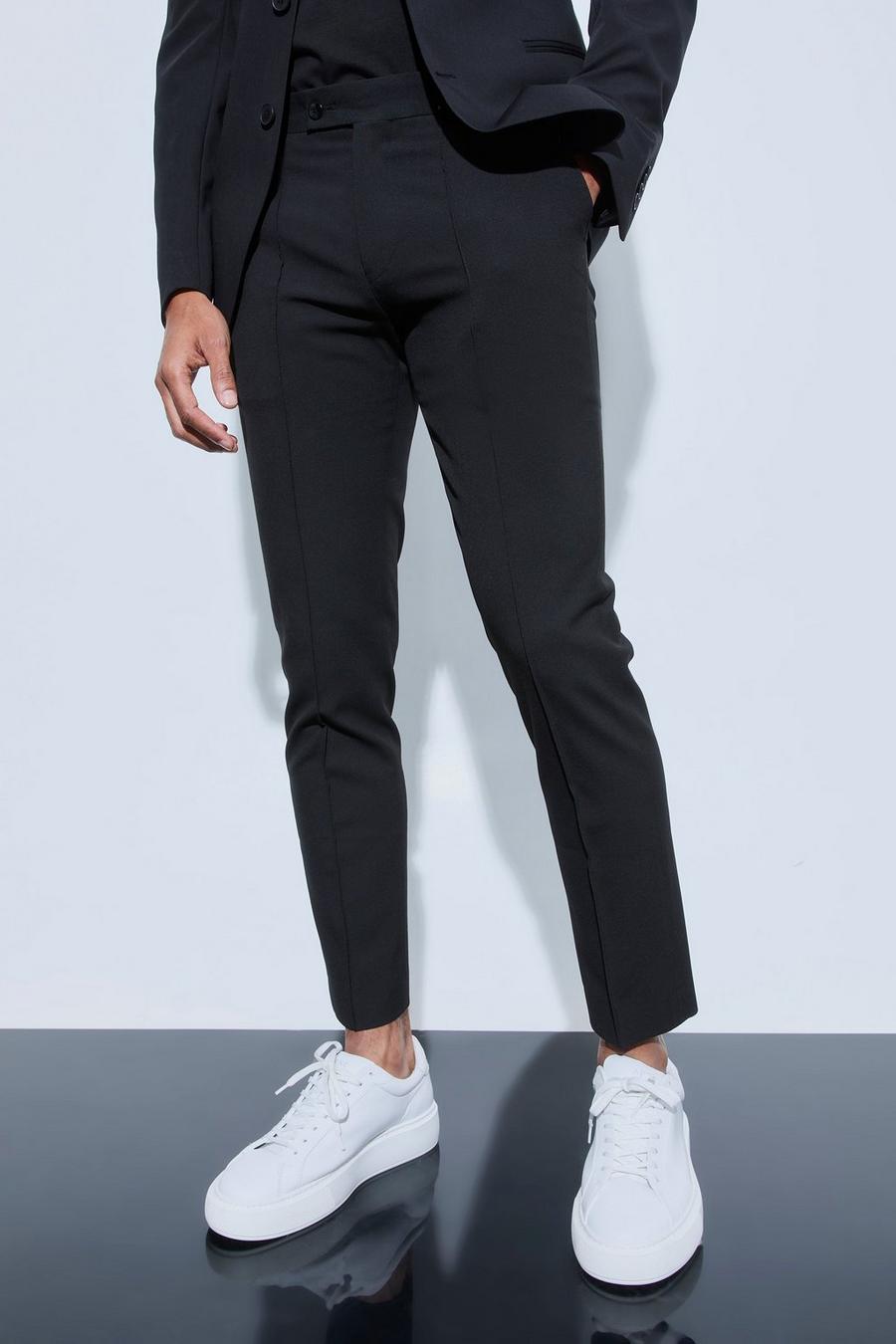 Black Skinny Fit Cropped Suit Trousers