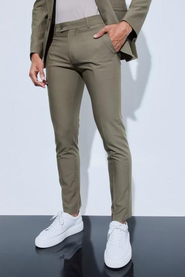 Khaki Skinny Fit Cropped Suit Pants