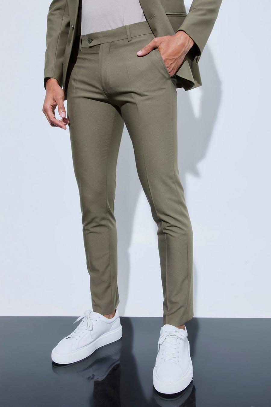 Khaki Skinny Fit Cropped Suit Trousers
