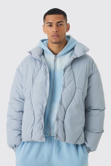 Abstract Quilted Funnel Neck Puffer In Grey grey