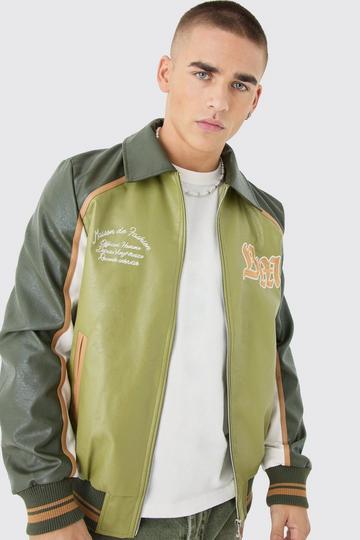 Bm PU Varsity Jacket Met Kraag En Badge In Groen green