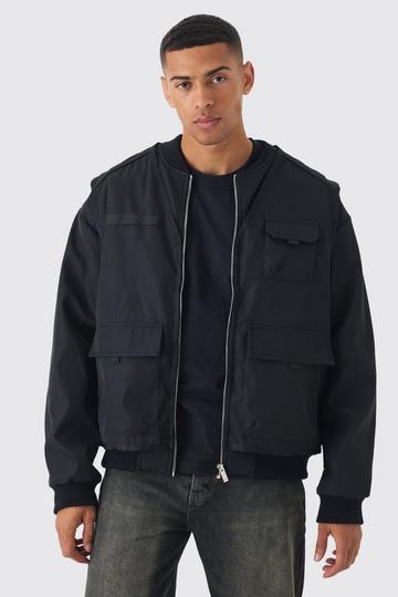 Faux Layer Utility Vest Bomber In Black black