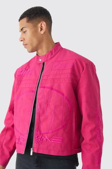 Pink Boxy Embossed Pu Moto Jacket In Pink