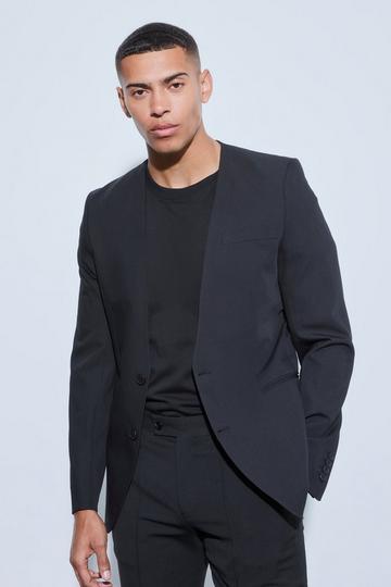 Skinny Fit Collarless Single Breasted Blazer black