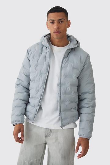 Grey Hooded Heat Seal Quilted Jacket In Grey