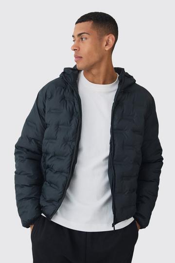 Black Hooded Heat Seal Quilted Jacket In Black