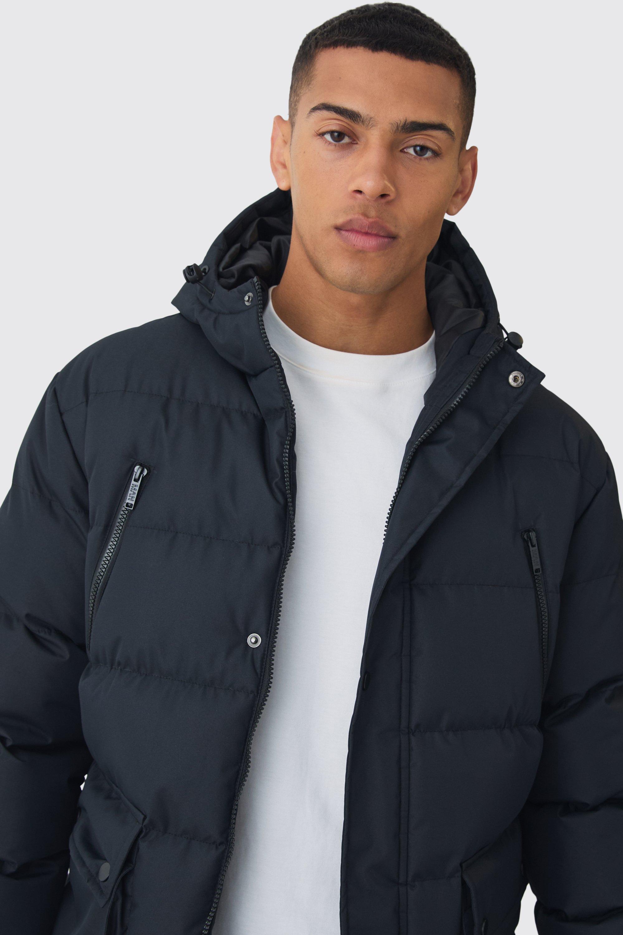 Black puffer jacket mid length online