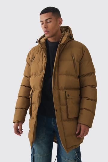 Middellange Gewatteerde Olijfgroene Parka Jas Met Capuchon olive