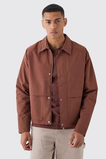 Boxy Cord Collar Worker Jacket In Chocolate chocolate