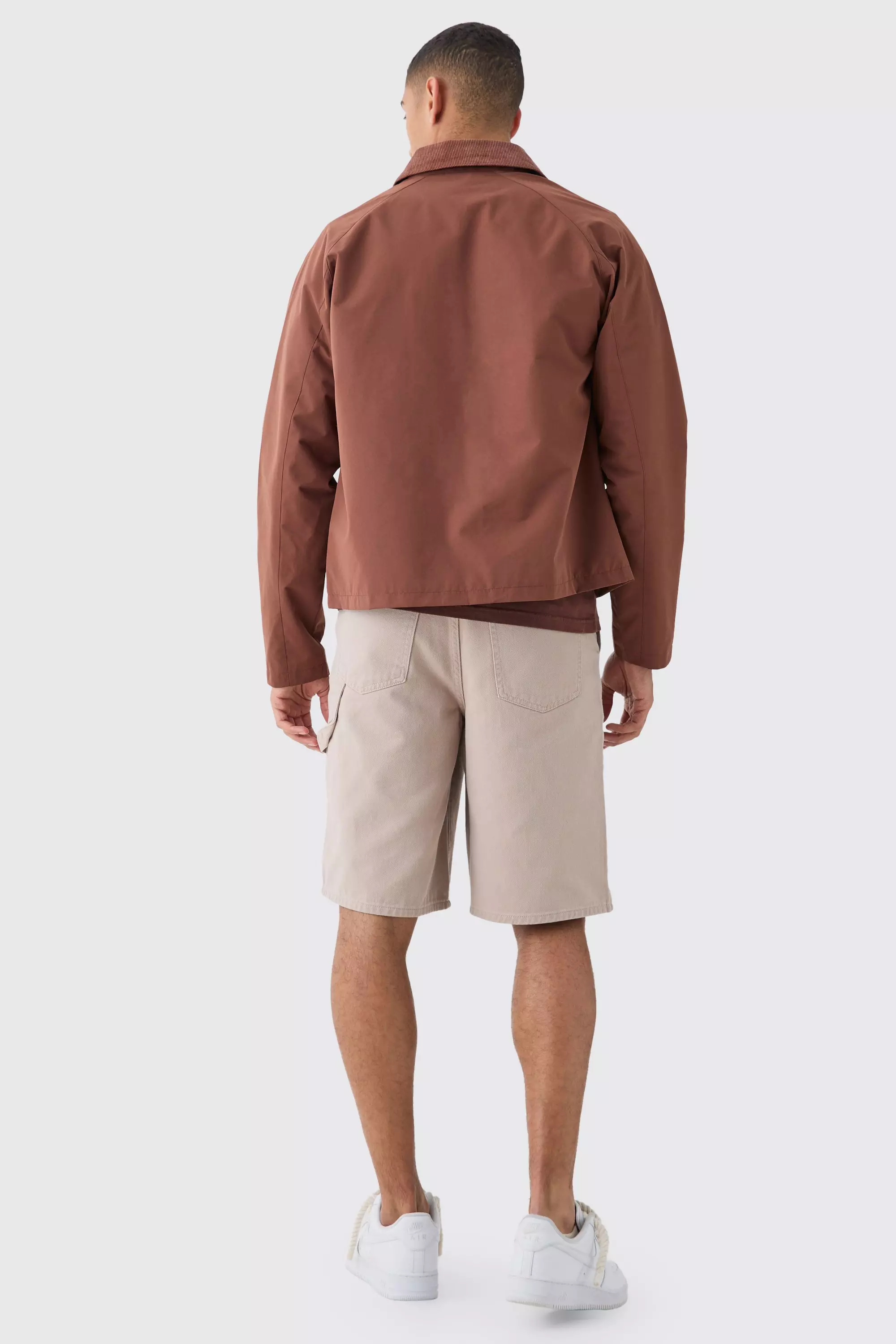 Boxy Cord Collar Worker Jacket In Chocolate alternative image