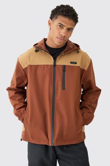 Oversized Man Tab Colour Block Hooded Windbreaker In Chocolate chocolate