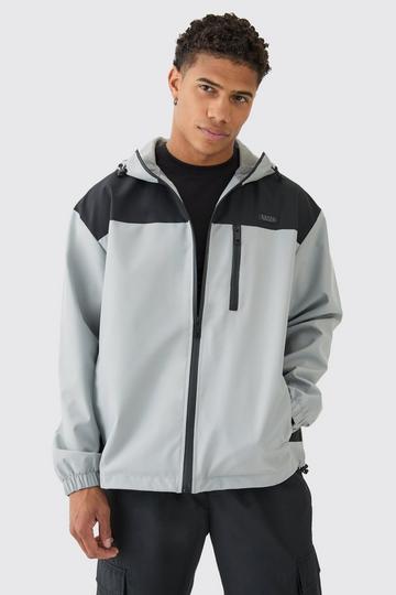 Oversized Man Tab Colour Block Hooded Windbreaker In Grey grey