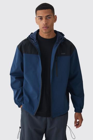 Oversized Man Tab Colour Block Hooded Windbreaker In Navy navy