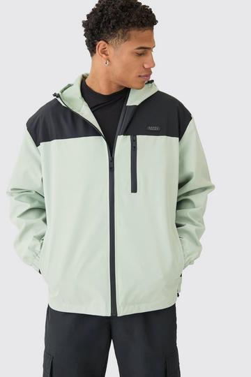 Oversized Man Tab Colour Block Hooded Windbreaker In Sage sage