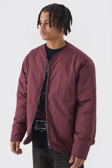 Oversized Collarless Padded Bomber Jacket In Wine wine