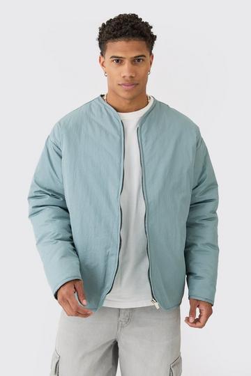 Oversized Collarless Padded Bomber In Slate slate