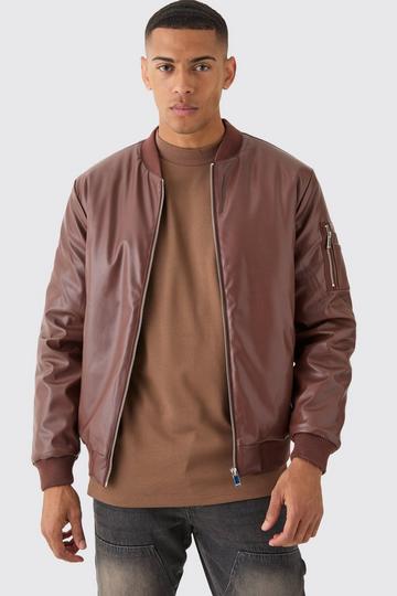 Padded PU Ma1 Bomber Jacket In Chocolate chocolate