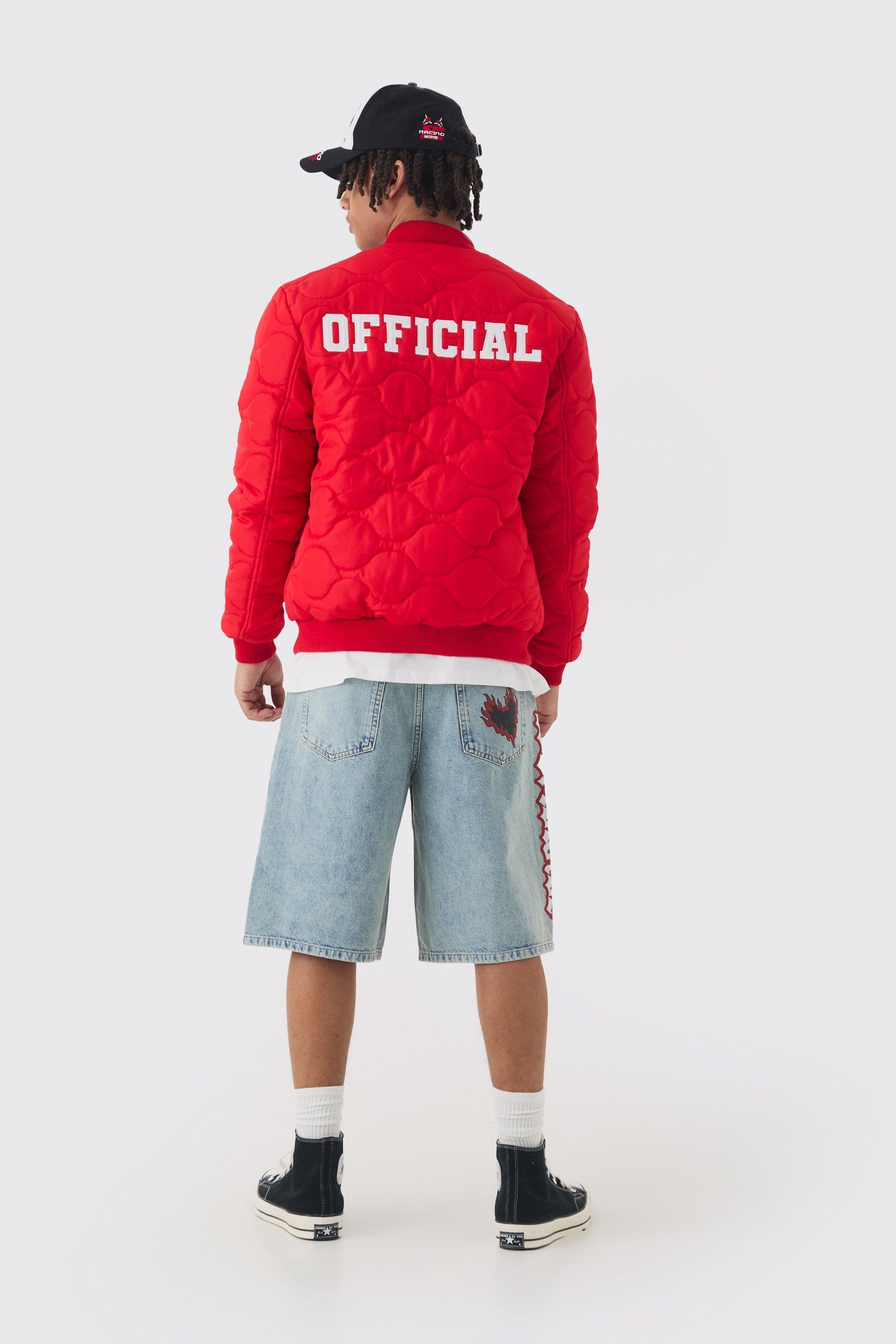 Red quilted bomber jacket outlet