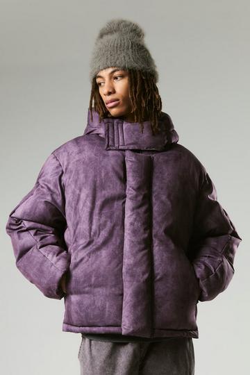 Oversized Extreme Padded Washed Hooded Puffer Coat In Purple purple